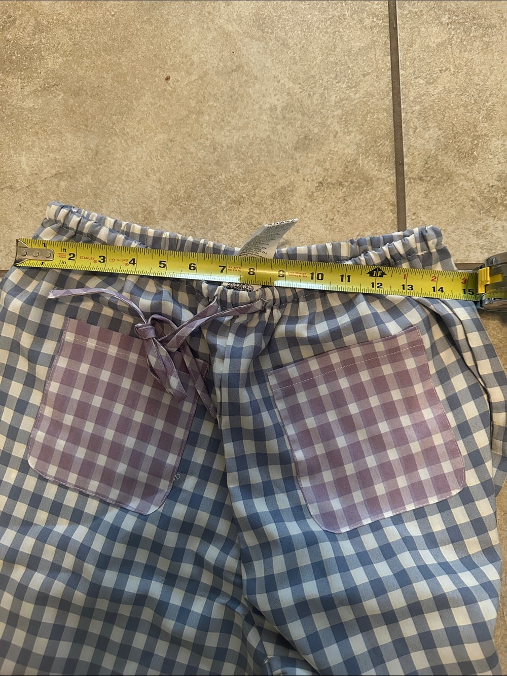 SHEIN Blue & White Gingham Lounge Pants with Pink Patch Pockets - Picture 4 of 5